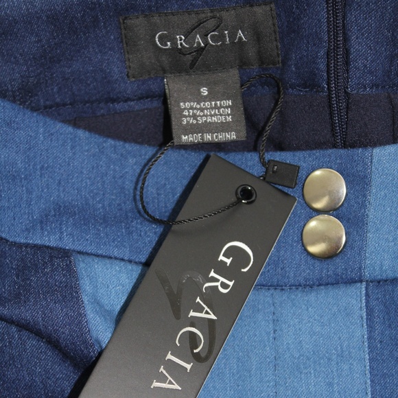 Gracia Patched Denim Jean High Waist Pencil Skirt - Picture 3 of 3